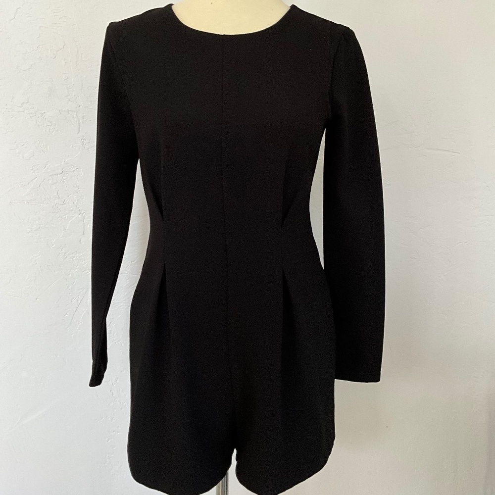 Lucca Black Long Sleeve Pleated Romper – Size S – Elegant One-Piece